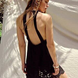 Free People Willow Mini Dress Scoop Neck Halter Backless Embroidered XS